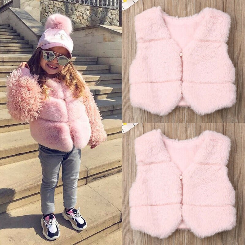 Flickor 0-3t barn faux pälsväst väst baby flicka varm vinterrock outwear jacka