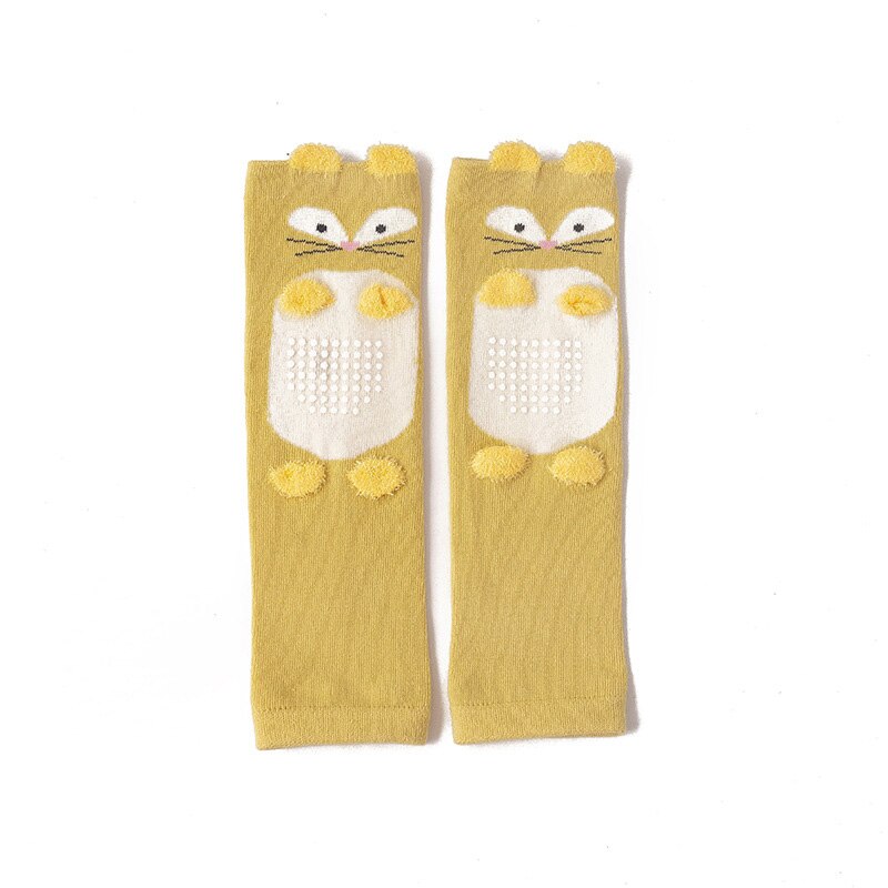 Joelheiras de raposa com desenhos, meias de joelho fofas para meninos e meninas engatinhando, outono e inverno, antiderrapantes e protetor de segurança para crianças: yellow