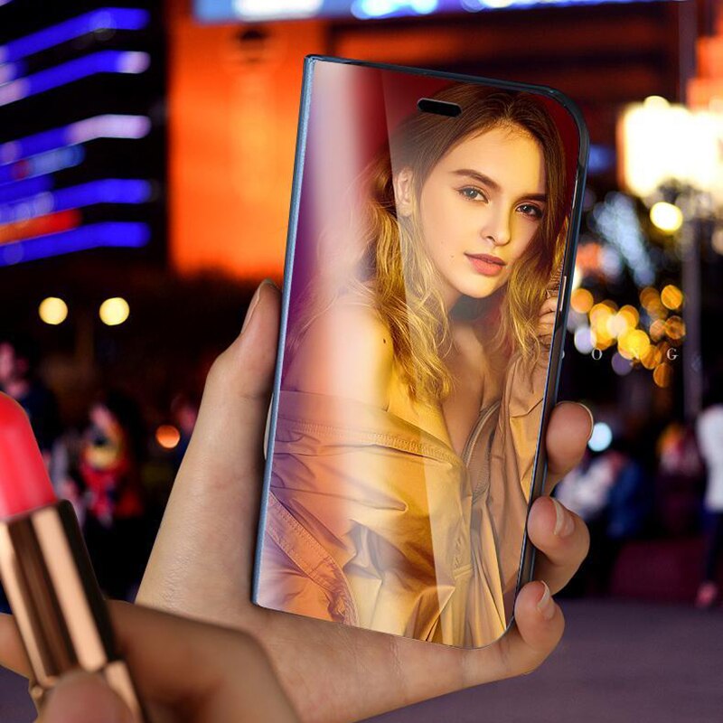 aurore per Realme C15 Cassa Del Supporto Del Basamento di Vibrazione Dello Specchio vista Cassa Del Telefono per Realme C15 Antiurto Specchio vista Della Copertura