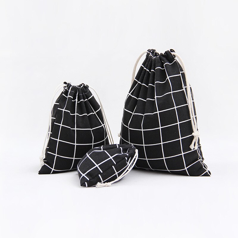 Cotton Linen Printed Drawstring Bag Plaid Coffee Candy Packaging Bag Small Coin Purse Women Cotton Fabric Christmas Pouch