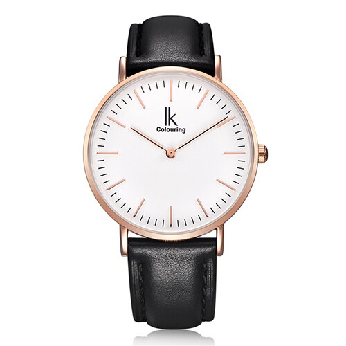 IK colouring Couple montre Simple boîtier Ultra mince japon mouvement à Quartz bracelet en cuir montre-bracelet des amoureux: Rose Black Women