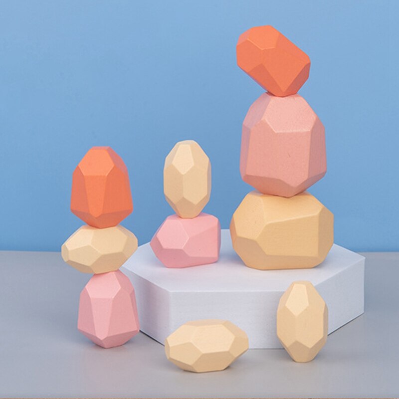 Regenboog Gekleurde Houten Stone Kids Bouwsteen Educatief Speelgoed Creatieve Nordic Stijl Stapelen Blok Spel Kinderen