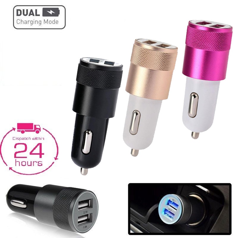 Universele Dc 12-24V 2.1A 2 In 1 USB2.0 Autolader Socket Aansteker Usb Stopcontact Voor Auto plug En Play Goud/Roze/Zwart