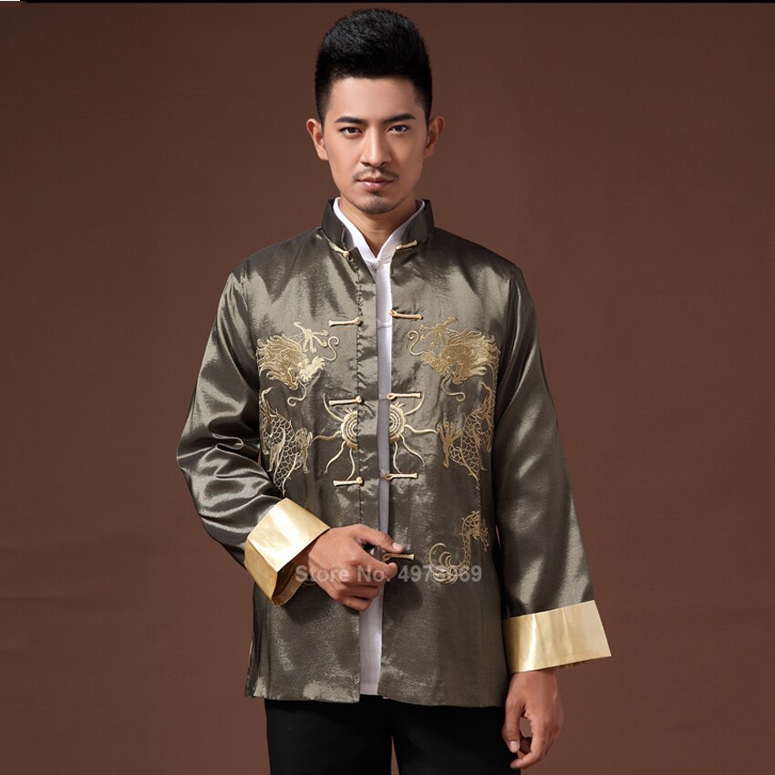 Costume traditionnel chinois brodé Dragon pour homme, haut de chemise, veste Cheongsam Hanfu, Vintage, 2022