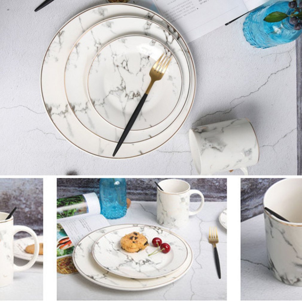 plate European Style Marble Pattern Ceramic Tableware Plate dinner plates Kitchen Dinnerware Dinner Plate