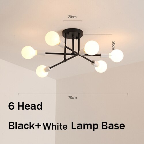 Loftslamper vintage multipel  e27 lampe fod sort/hvid/guld til stue / spisestue / soveværelse led loftslampe: 6 hoveder sort hvid
