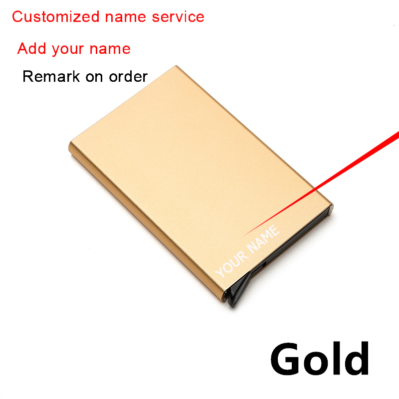 Slim Anti Protect Credit Card Holder Women Rfid Wallet Aluminum Case Porte Carte Men Travel ID Cardholder: Gold name service