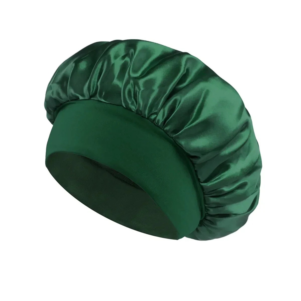 1 Uds. Gorro para dormir de ala ancha de satén liso Unisex, gorro con banda elástica, gorro para el cuidado del cabello, gorro de noche: Verde oscuro