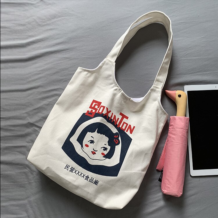 Bolso grande de hombro de lona para mujer, bolsa de compras femenina de tela de algodón con estampado de frutas, bolso de playa reutilizable Ins: 6