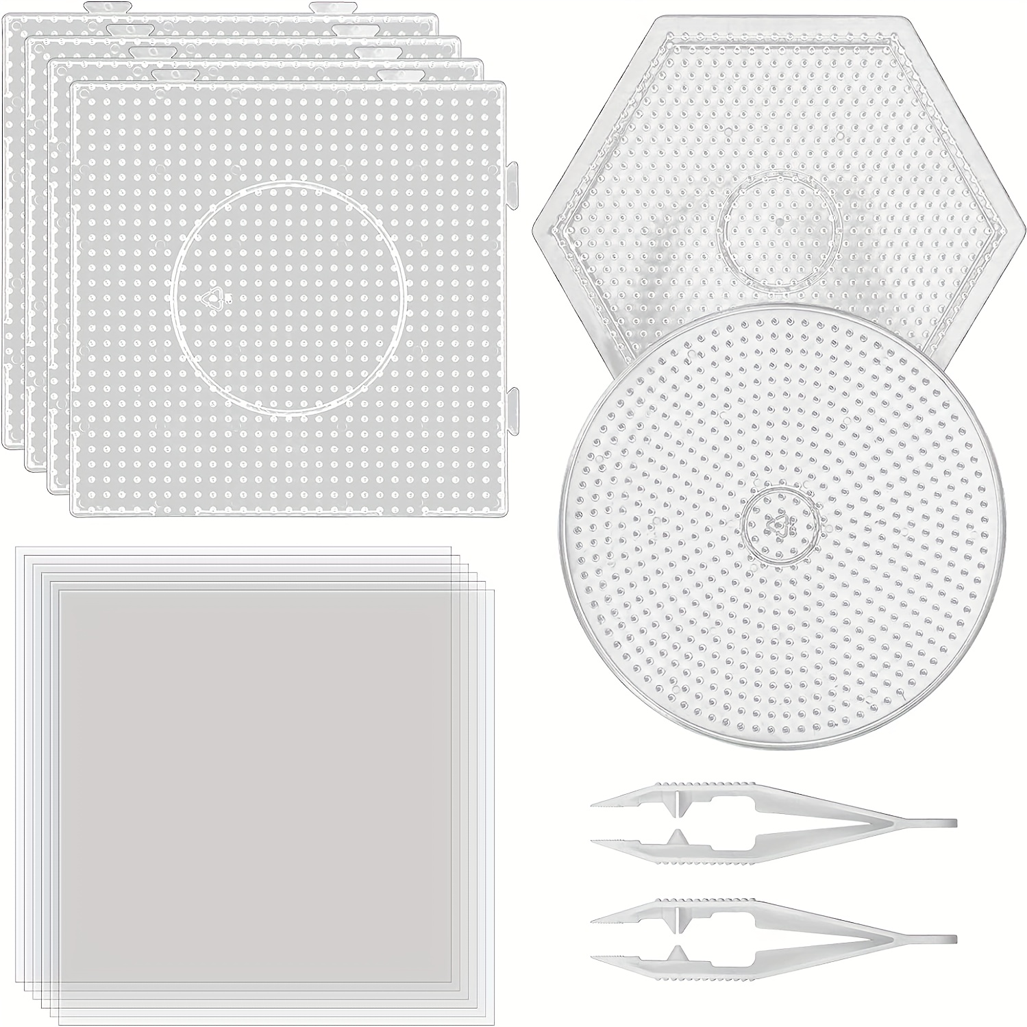 5 mm large, transparent plastic pegboards, bead pegboards with ironing paper and white tweezers, creative diy jewelry making supplies: Default Title