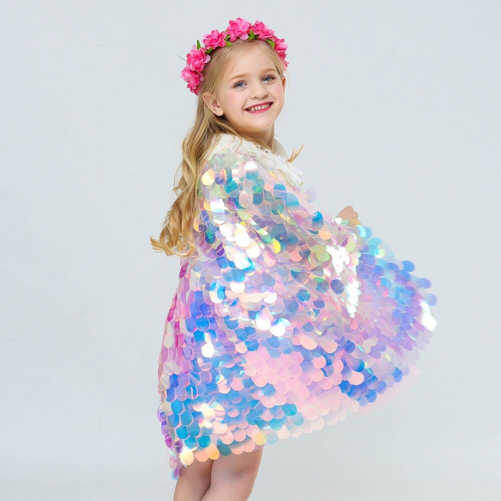 Piger prinsesse havfrue pailletter kappe blazere baby børn børns sjal fest cosplay jakke kappe: 3t