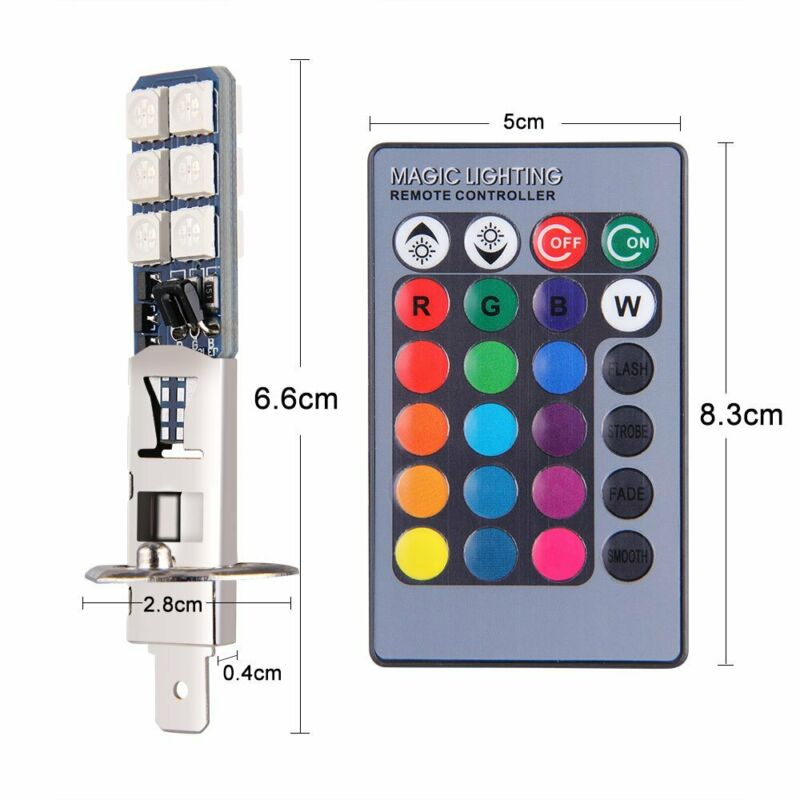 2x h1 12 smd 5050 rgb led -auton ajovalojen sumuvalolamppu + kauko -ohjain 24- -näppäimellä erittäin kirkas