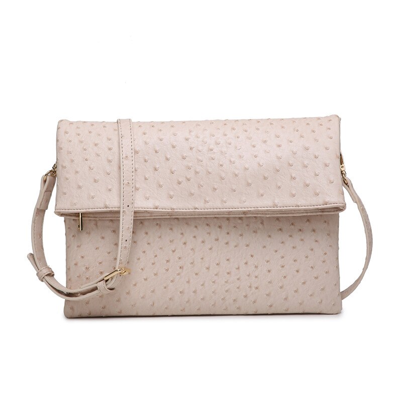 Dame Opvouwbare Clutch Bag Python Lederen Schoudertas Struisvogel Clutch Handtas Met Achterzak Avondfeest Zak: O-Khaki