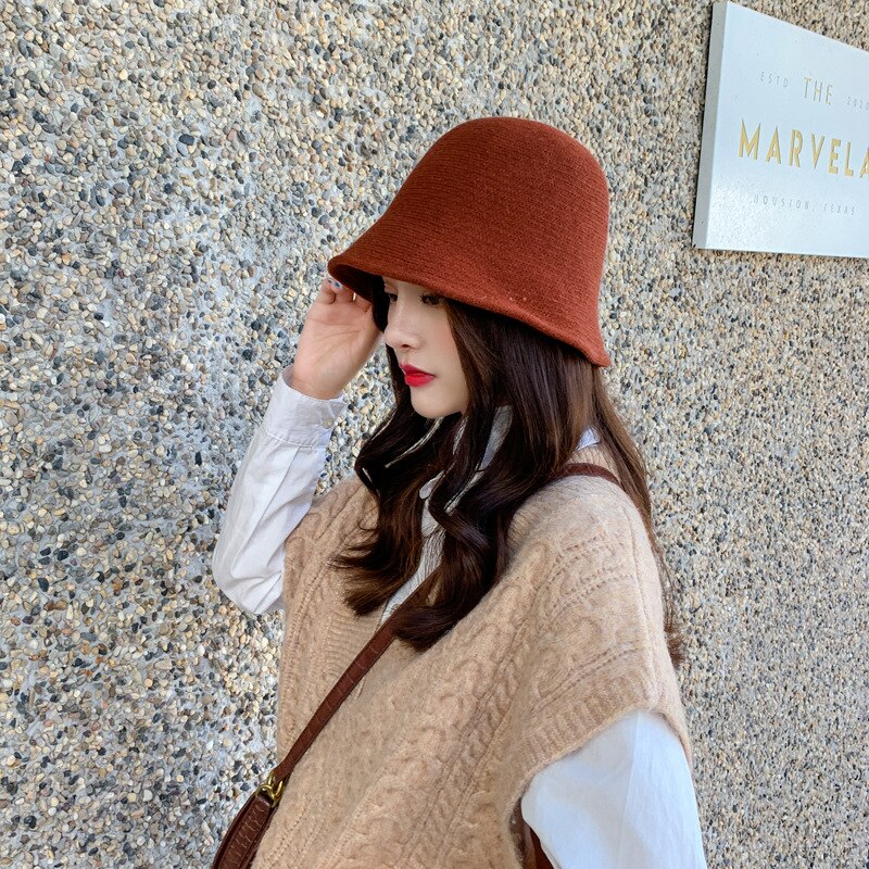 Panama Warm Winter Women's Bucket Hat Felt Wool Hat Girl Autumn and Winter Black Hip Hop Hat: caramel colour