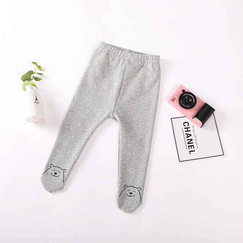 Automne hiver dessin animé ours bébé Leggings coréen bébé filles en peluche bas collants belle infantile vêtements -né pantalon: Gray Thicken Winter / 12M