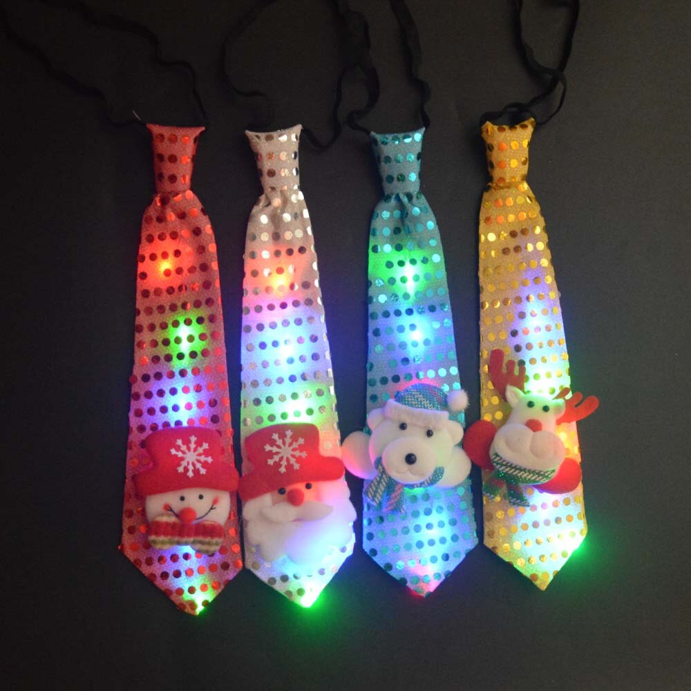 Led blinkande glödande julslips träd nyhet slips röd jultomte snögubbe jultomte älg halsslips för festival