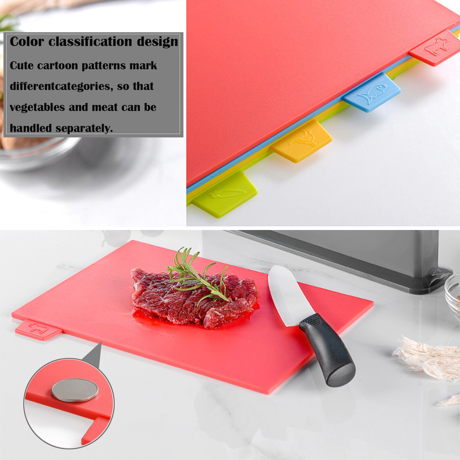 Chopping Board Set 4 PCS Index Colour Coded Plastic Cutting Boards with Storage Stand, Non Slip Cutting Board Sets