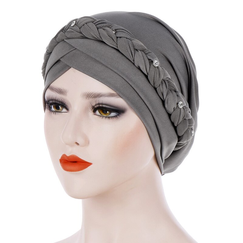 Gorros de oración de poliéster para mujer, Hijab islámico trenzado, de seda, musulmán, turbante