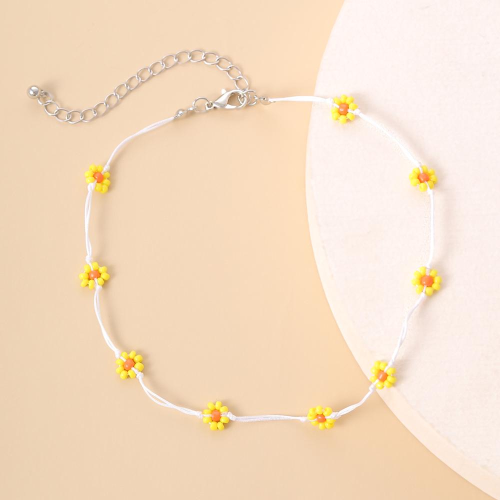 HangZhi Summer Sweet Choker Colorful Flowers Transparent Crystal Acrylic Beaded Clavicle Necklace for Women Jewelry: D