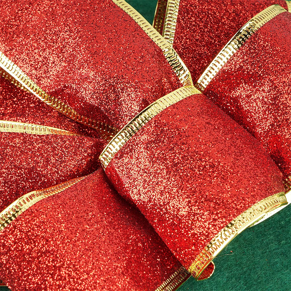 10Pcs Grote Kerstboom Decoratie Bows Glitter Gold Decoratieve Bogen Voor Kerst Home Party Decoratie Jaar Cadeau