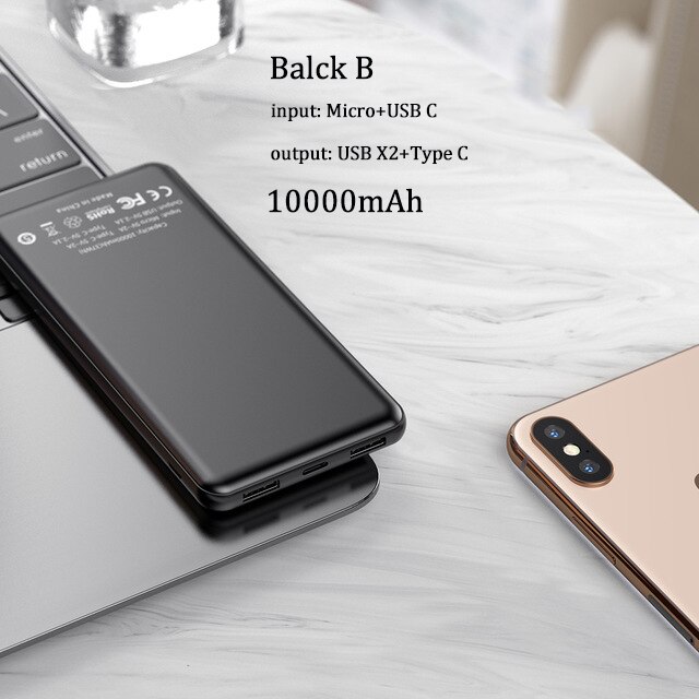 ROCK Schlank Power Bank 10000 mAh Tragbare Lade Ultra dünne Power externe batterie backup pack für iPhone poverbank 10000mah: Black B