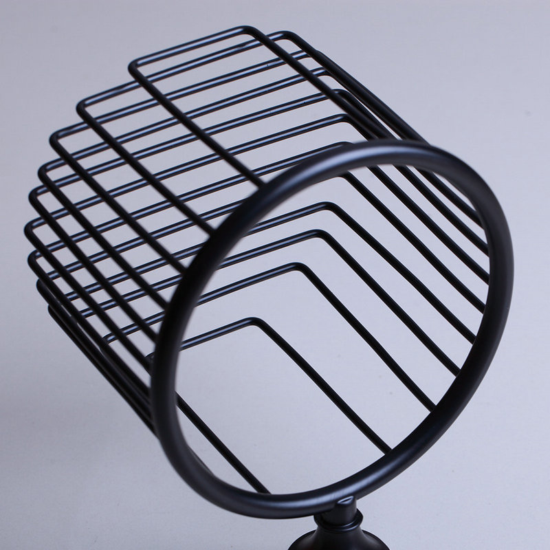 JIENI Wall Mounted Black Brass Bathroom Paper Basket Ceramic handle Bath Shower Shelf Oval Basket Holder Building Material