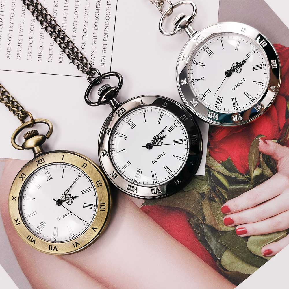 Unieke Mannen Vrouwen Vintage Zakhorloge Romeinse Cijfers Fob Horloge Glazen Wijzerplaat Ketting Hanger Klok Tijd met Ketting