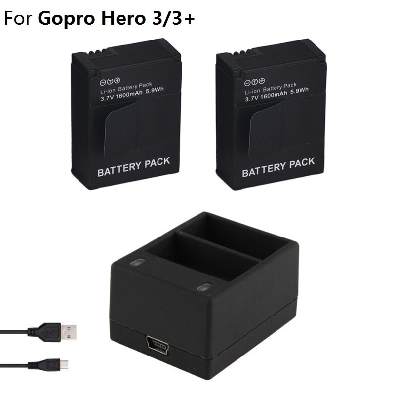 Voor Gopro Hero 3 Batterij 3.7V AHDBT-301 Hero3 Batterij Usb Dual Charger Battery Case Voor Gopro 3 + 302 actie Camera Accessoires