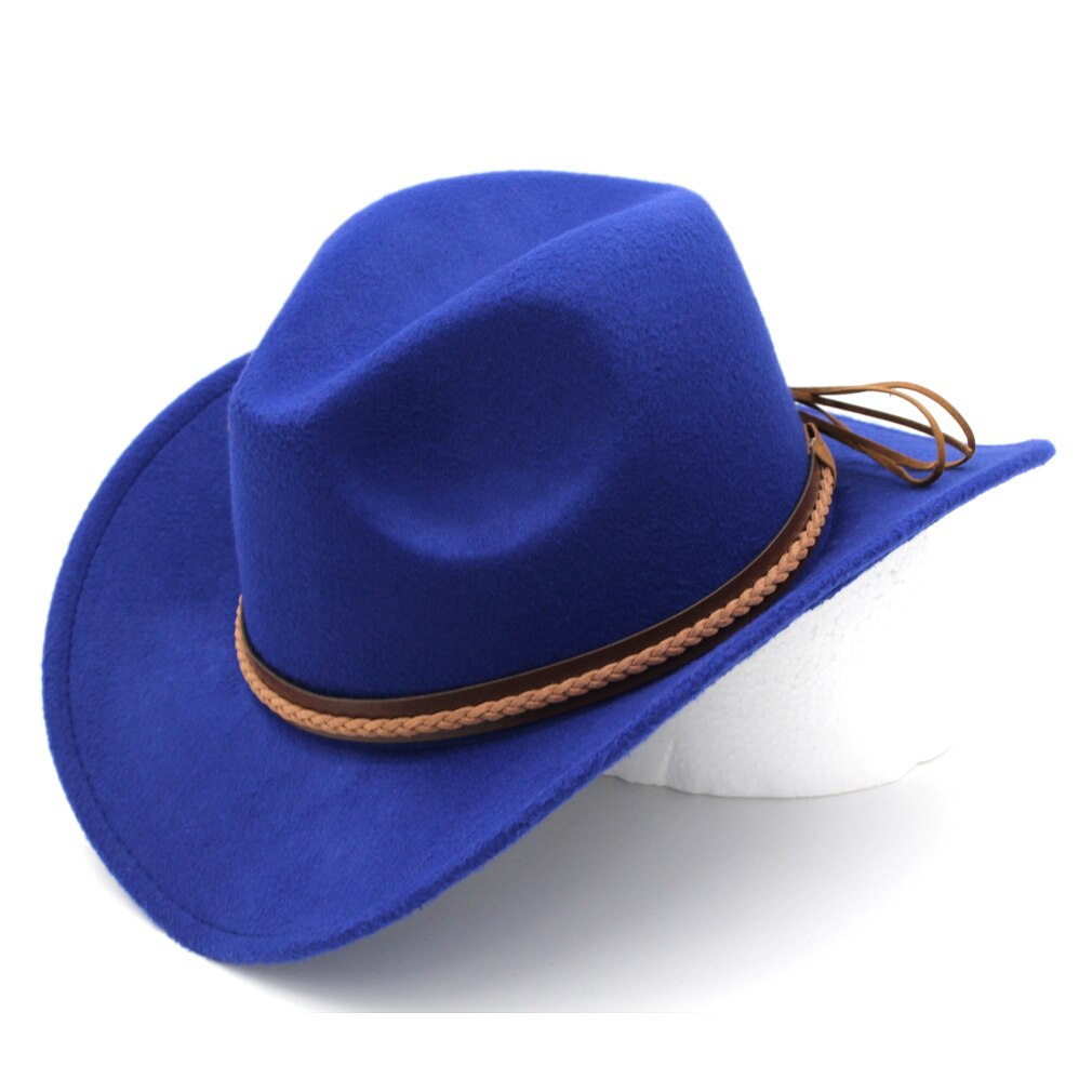 Mistdawn kvinnor män ullblandning western cowboyhatt bred brätte cowgirl ridkeps vinter brun hattband storlek 56-58cm: Blå