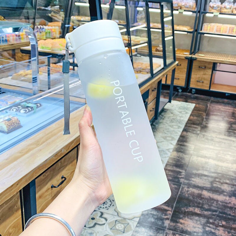 Water Bottle 600/800ml Protable Double Cup Cover Large Capacity Matte Water Cup Cute Water Bottle Items: 600ML / WHITE