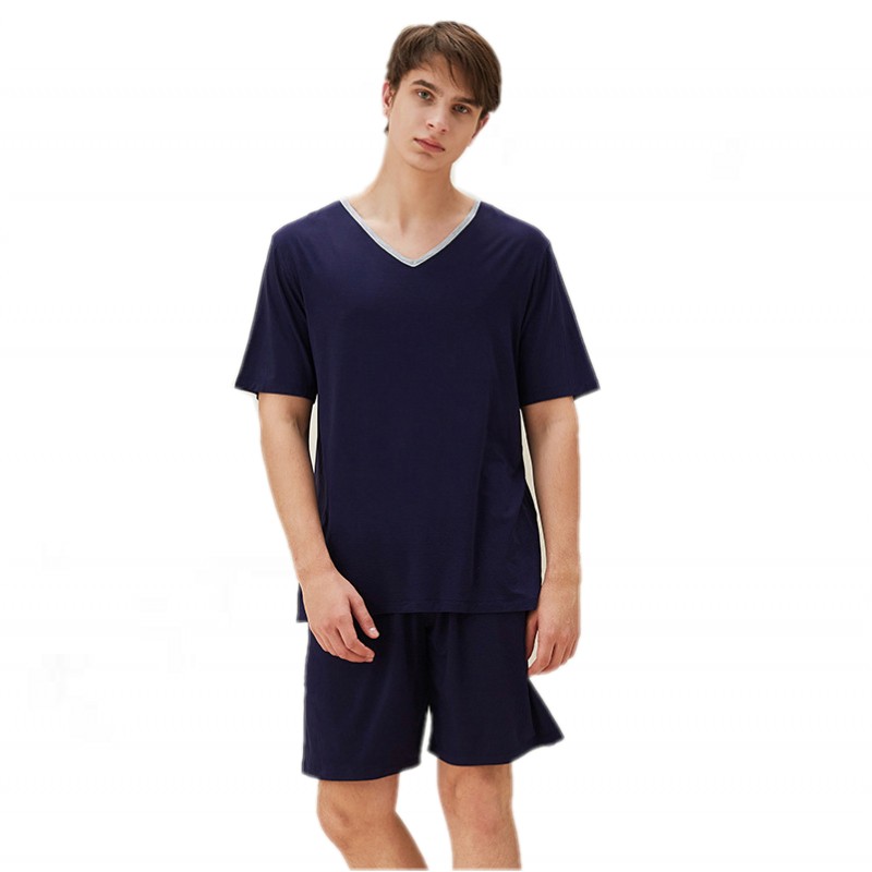 Conjunto de pijama de fibra de bambú para hombre, ropa de dormir informal, camiseta y pantalones de talla grande, Verano