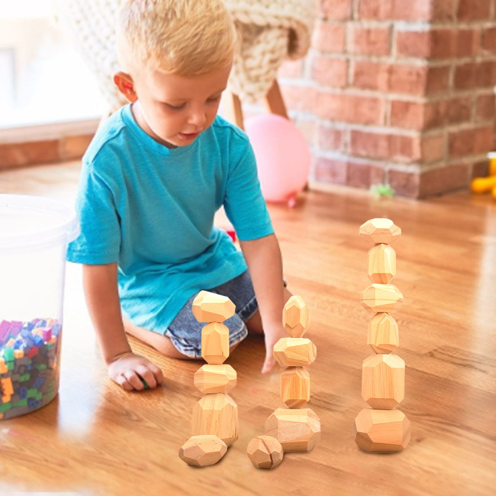 Tronchi impilati pietra legno prima infanzia blocchi impilati pietra Ins vento giocattolo ornamenti pino Wood-16pcs