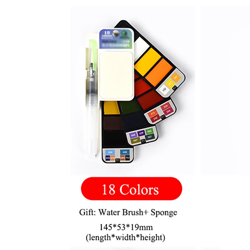 18/25/33/42 kleuren Opvouwbare Effen Aquarel Verf Set Fan Vormige Aquarel Met Water Borstel Pen wasbare Spons: 18 Colors