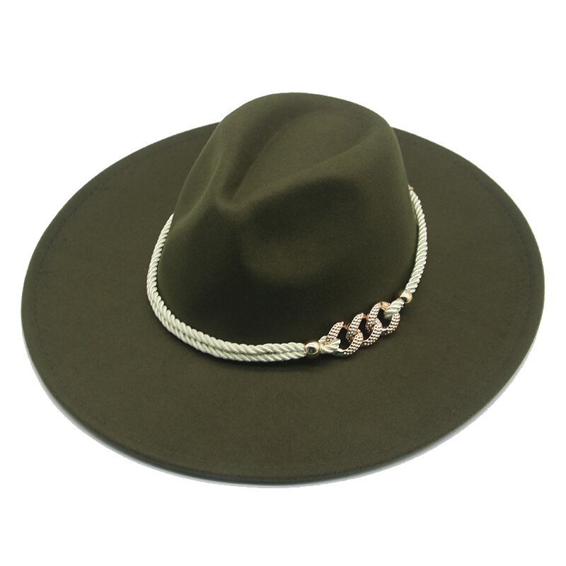 Grote Rand Winter Hoeden 9.5Cm Effen Kleur Kaki Winter Vrouwen Hoeden Brede Rand Formele Fedora Vilten Hoeden Vrouwen Hoeden sombrero De Mujer: army green