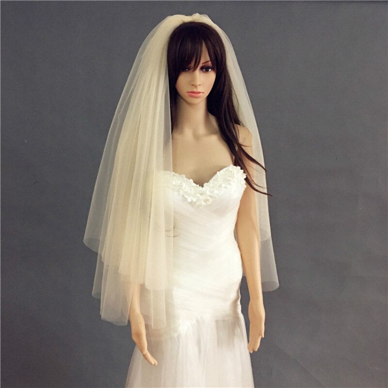 Elegante Braut Schleier 2 schichten Mit Kamm roh schneiden Rand Weichen Netz Hochzeit Schleier Hochzeit Zubehör Veu de Noiva