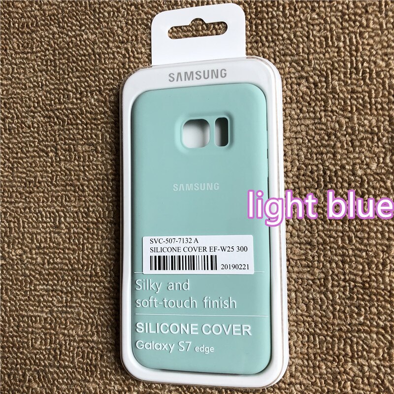 Original Samsung Galaxy S7edge Liquid Silicone Case Silky Soft-Touch Finish Back Protective Cover For Samsung s7edge packing: s7edge with packing / light blue