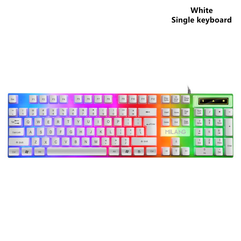 USB Wired Gaming Colorful Luminous Backlit Keyboard and Mouse Set Backlit Keyboard and Mouse Kit for Home Office Gamer Computer: White single keyboar