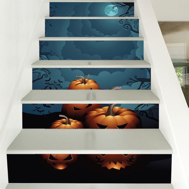 6 Stks/set Halloween Maan Pompoen Hoofd Trap Sticker Verwijderbare Trap Sticker