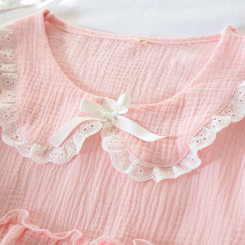 Vestido de algodón monocromático con cuello de muñeca, ropa de lactancia horizontal, lavado fino, pijamas de manga larga de crepé