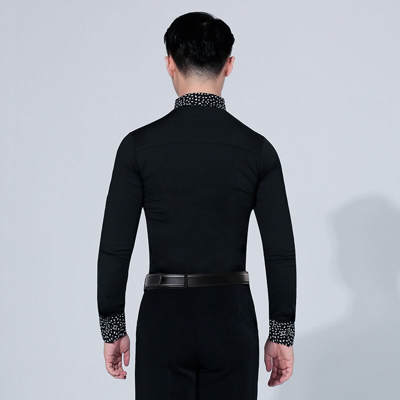 Doble de los hombres de camisas ropa de baile de salón vals tango Latina largo para baile de manga práctica negro rendimiento
