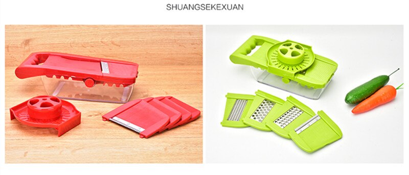 Mandolin grønnsaksskjærer gulrot rivjern julienne grønnsakshakker løkskjærer med 5 blader kjøkkentilbehør matlaging