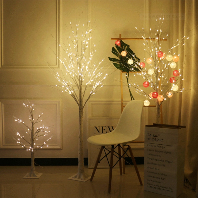 Hvide birketræ lyser led bordlamper dekorative grene til jul hjem indendørs lys fest bryllup hænge ornamenter: 0.6m