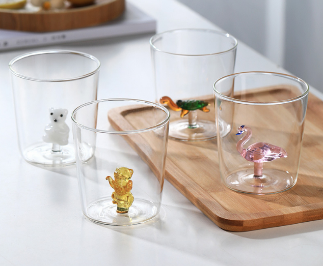 3D Animal Glass Water Cup Cute Modeling Household Simple Glass Coffee Juice Drink Milk Cup Home Desktop Accessories