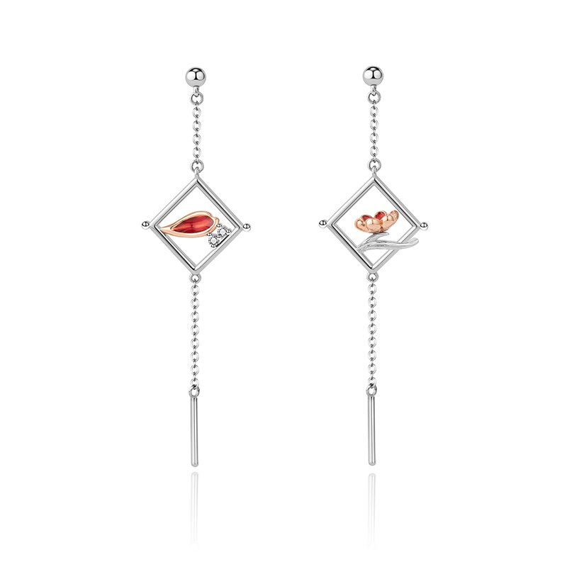 Thaya Original Silber-überzogene Ohrringe Plum Blossom Red Drip Öl Stud Ohrringe Platz Ohrringe Für Frauen Elegante Feine Schmuck