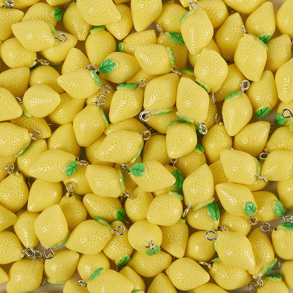 200 pièces mignon citron résine breloques pendentifs Fit collier à faire soi-même boucles d'oreilles porte-clés fabrication de bijoux accessoires faits à la main