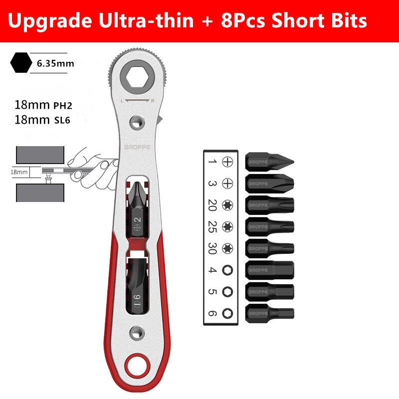 Upgrade 36 Teeth Ratchet Two-way Screwdriver Multi-function Turning Right Angle Screwdriver Set For Narrow Space DIY Hand Tool: With 8Pcs Bit