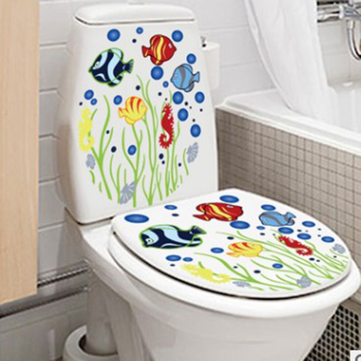 Wreath Butterfly Toilet Cover Sticker Decals,Fish Bird Flower