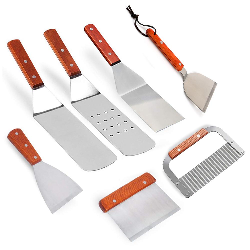 Goud Keukengerei Spatel Houten Handvat Barbecue Turner Rvs Pannenkoek Teppanyaki Hibachi Droge Pan Accessoires