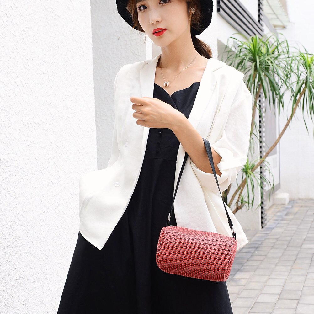 Bolso cruzado con diamantes de imitación para mujer, bandolera con cadena de diamantes relucientes, informal,