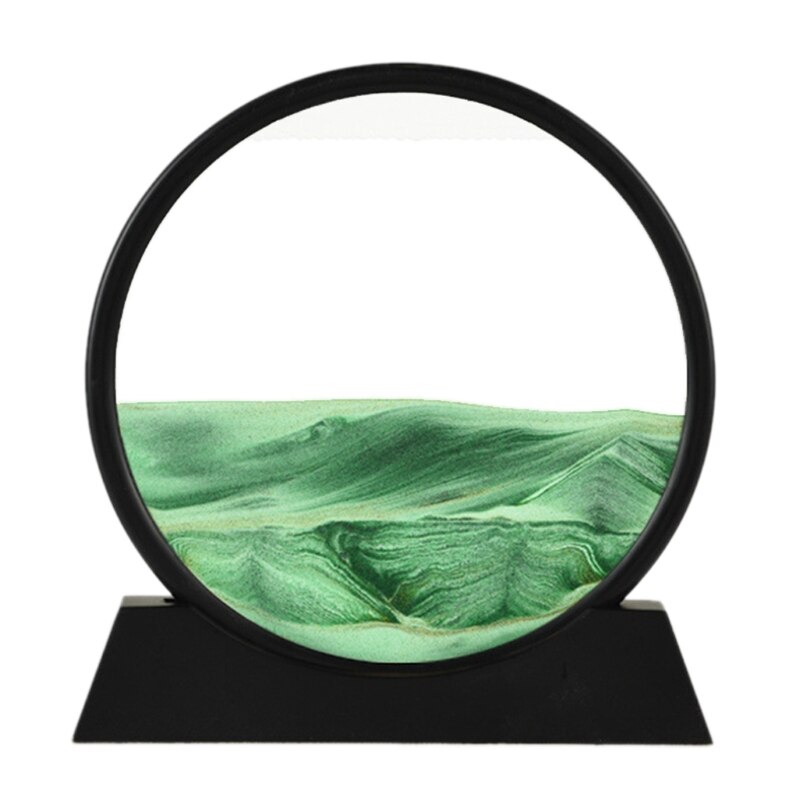 12 &quot;Bewegende Zand Kunst Foto Ronde Glazen 3D Diepzee Sandscape In Motion Display Vloeiende Zand Frame Ronde Glazen grit Foto Hourgl: green